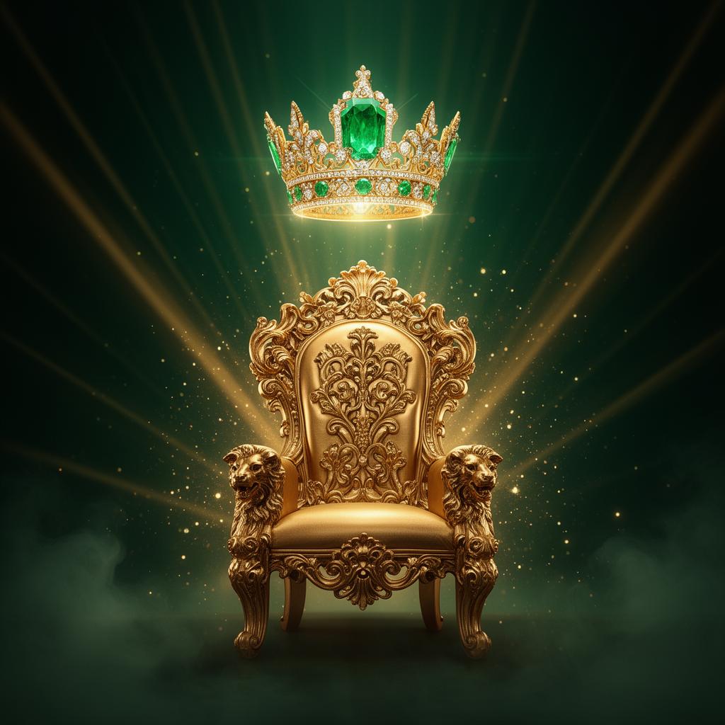 Trono dourado com coroa esmeralda